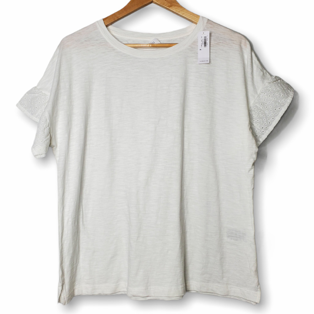 Old Navy Eyelet Cuff Short Sleeve Tee White Sz M